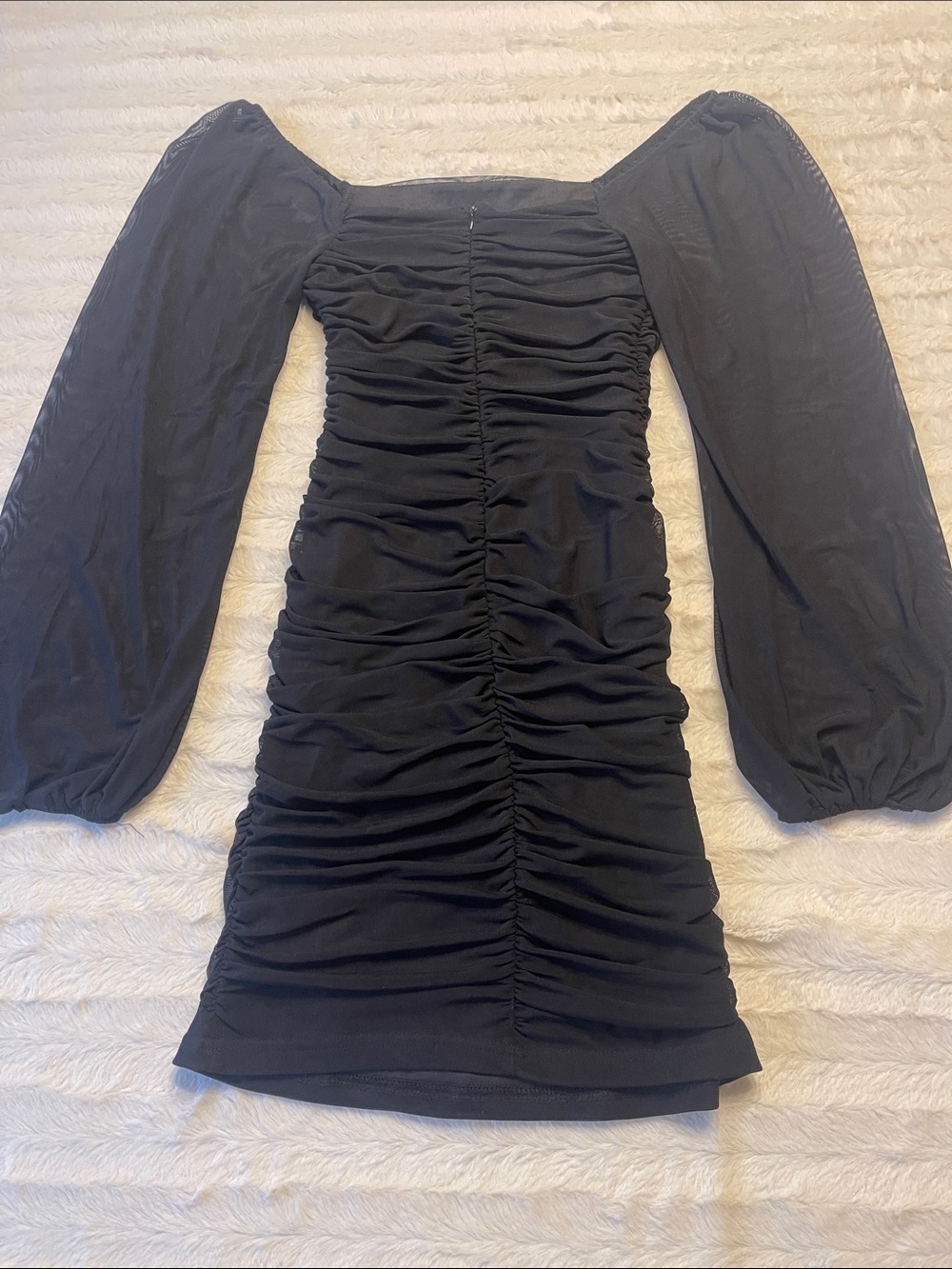 Lulu's Black Ruched Puff-Sleeve Mini Dress - Picture 5 of 9